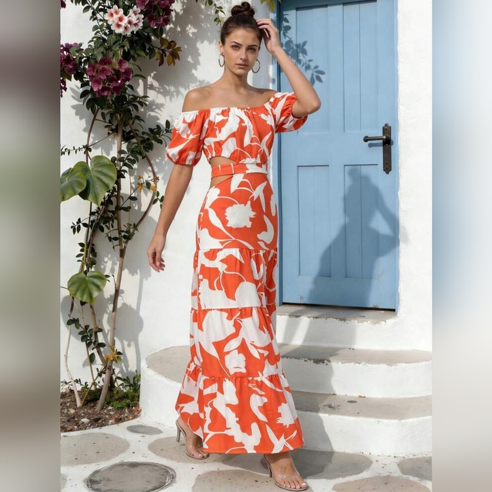 Casual Long Summer Dress  Floral Strappy Bohemian Style Ruched Ethnic Beach DRES